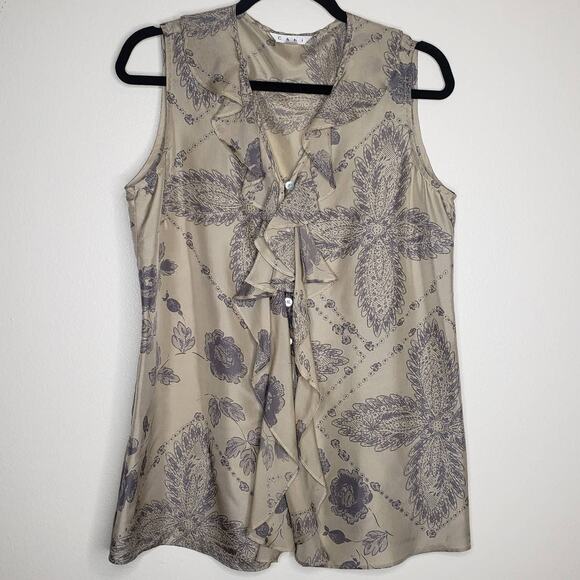 CAbi Tops - CAbi| Floral Silk Ruffle Blouse